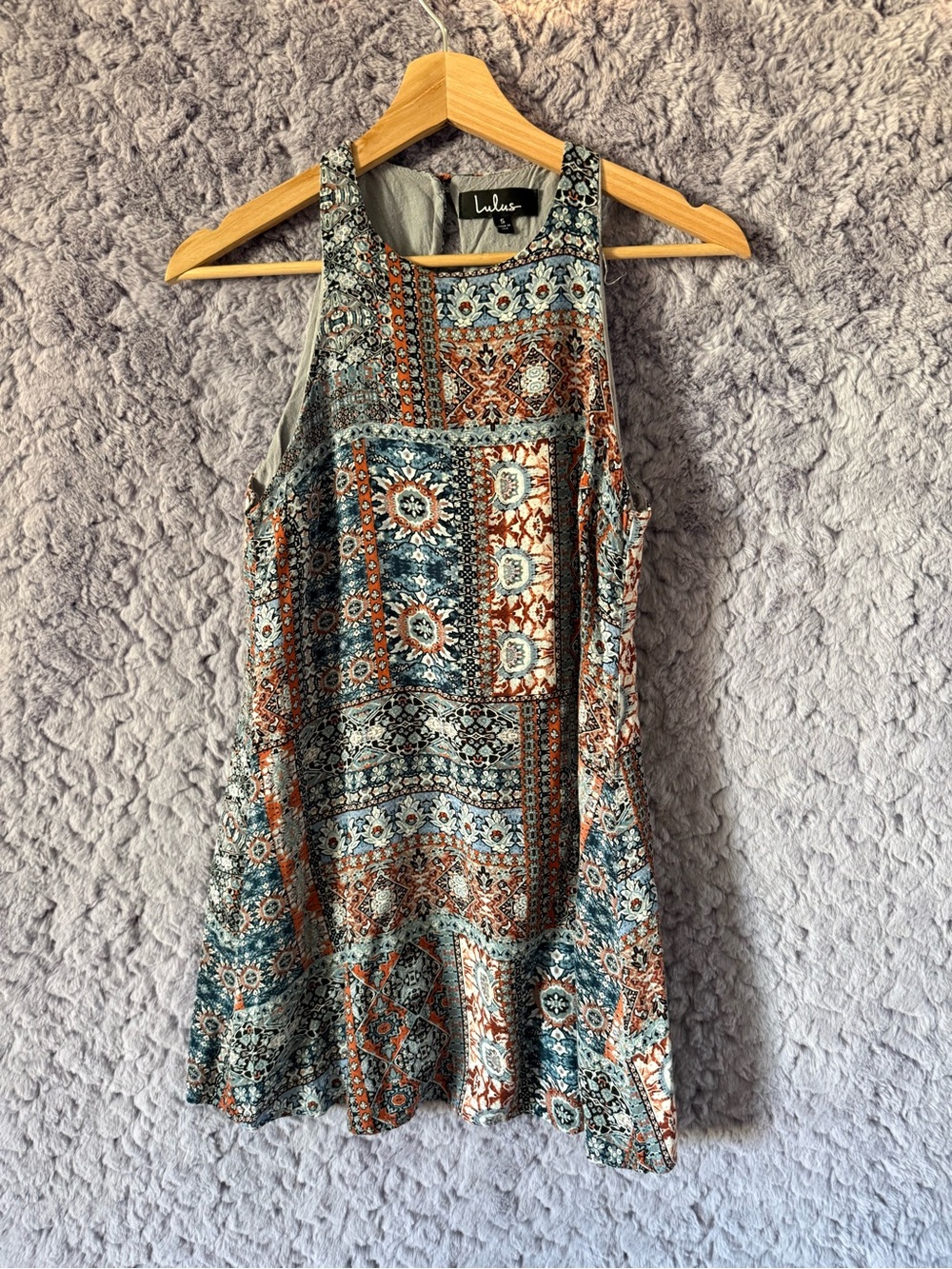 Lulu's | Teal & Rust Patchwork Tank Mini Dress | S